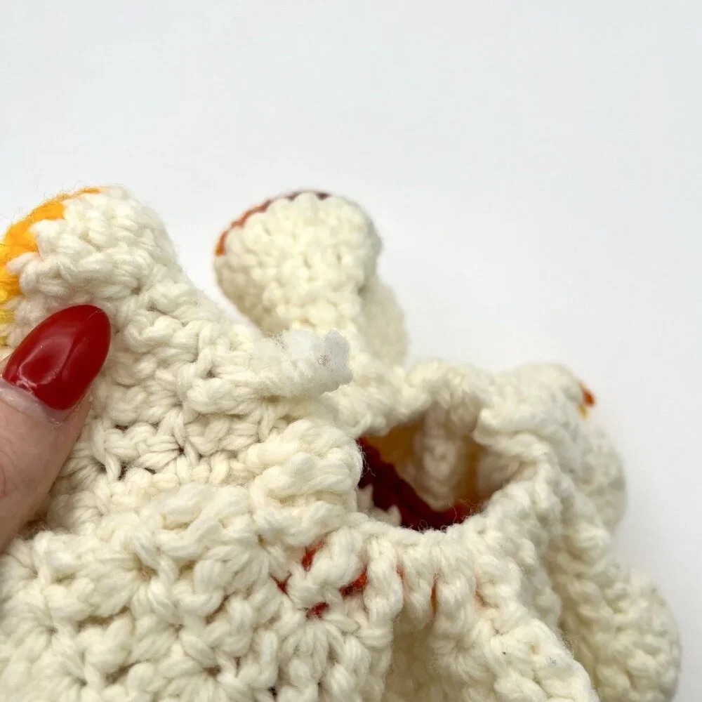 Vintage Handmade Crochet Mid Century Scrunchie Cream Autumn Retro Boho Cottage